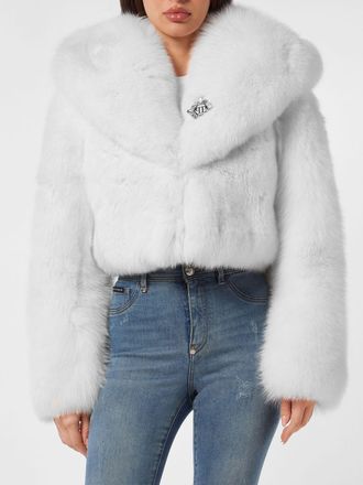 Philipp Plein Cropped Fox Fur Jacket with Crystals