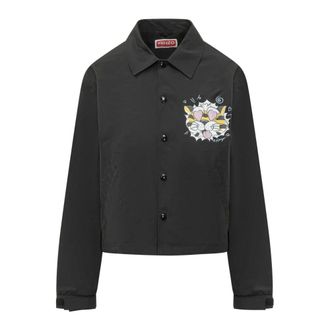 Kenzo Bomber Jackets, female, Black, Size: M Wild Tiger Cropped Coach Jacket