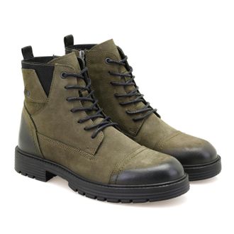 Desa Mens Leather Lace-Up Boots - Warm Lining, Plastic Sole, Flat Heel | green - 41