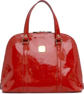 MCM Pre-owned Womens Patent Logo Dome Satchel - Red Leather - One Size