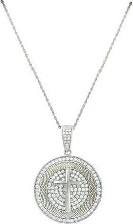 Candela Jewelry CZ Cross Disc Pendant Necklace in Silver at Nordstrom Rack