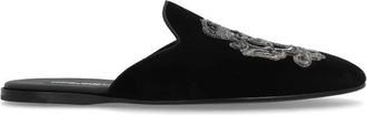 Dolce & Gabbana Slippers met logo - Heren - Slip ons - Zwart - 42 EU - Leer - Schoenen