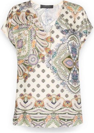 Elena Miro Viscose blouse met print en V-hals - Dames - Blouses - Veelkleurig - 7XL - Polyester - Overhemden