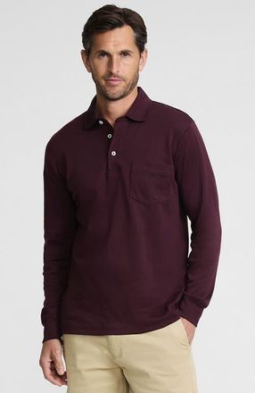 Lands End Long Sleeve Cotton Supima Polo Shirt with Pocket in Lush Burgundy at Nordstrom, Size Xx-Large