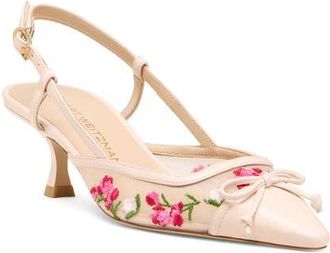 Stuart Weitzman Kitty Floral Embroidery Pointed Toe Pump in Rosewater Multi/Rose at Nordstrom, Size 7.5