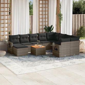vidaXL Set De Sof&aacute;s De Jard&iacute;n 11 Pzas Y Cojines Rat&aacute;n Sint&eacute;tico Gris Vidaxl
