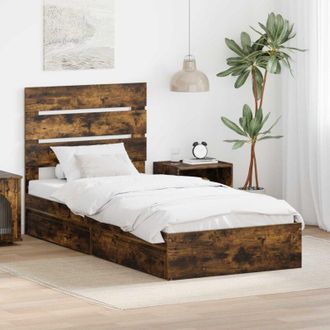 vidaXL vidaXL Letto con Contenitore Rovere fum&eacute; 90 x 190 cm Legno multistrato