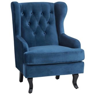 Beliani Beliani - Sill&oacute;n Orejero De Terciopelo Azul Patas Negras Capiton&eacute; Brazos Empotrados Moderno Escandinavo Alta