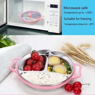 OEM Tapa Para Microondas, Recipiente De Acero Inoxidable De 1300 Ml, Con 3 Compartimentos Y Tapa Ventilada, Libre De Bpa, 22 X 5 Cm (rosa)