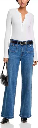 Paige Anessa Rounded Inset Pockets Wide Leg Jeans In Written
