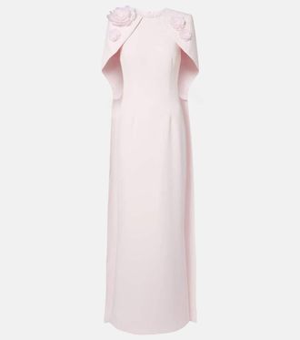 SAFiYAA Lennox floral-applique caped crepe gown