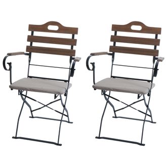 Hhg [nunca Usado] Juego De 2 Sillas De Jard&iacute;n Hhg-122, Silla Plegable, Silla De Jard&iacute;n, Calidad Gastron&oacute;mica, Acacia, Marr&oacute;n Claro, Tapizado Beige