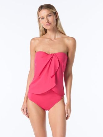 Vince Camuto Draped Bandeau Tankini Swim Top in Geranium at Nordstrom, Size X-Small