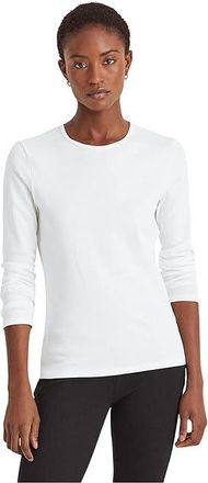 Lauren Ralph Lauren Cotton-Blend Long-Sleeve Top Womens Clothing White : LG, Cotton/Elastane