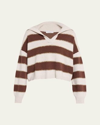Brunello Cucinelli Paillette Striped Cashmere Sailor Sweater
