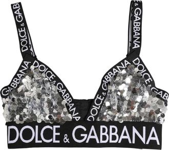 Dolce & Gabbana Bras, female, Gray, Size: S Sequined Triangle Soft Cup Bra