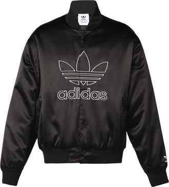 adidas Mens adidas originals Large Logo Embroidered Satin Sports Jacket Autumn Black H09165