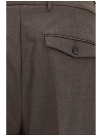 Cruna Mens Pants Carrot Fit Single Pleat Virgin Wool Dark Brown Fleece (ovis Aries) Trousers