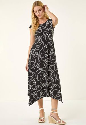 Roman Bow Print Hanky Hem Maxi Dress