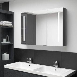 vidaXL Armadietto Bagno con Specchio e led 89x14x62 cm Grigio Lucido - Vidaxl