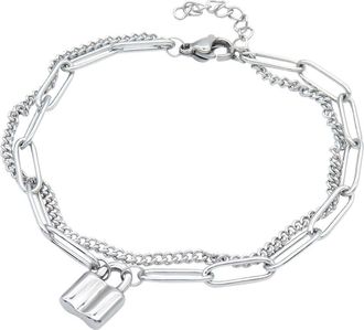 Adornia Water Resistant Stainless Steel Padlock Mixed Chain Bracelet in Silver at Nordstrom Rack