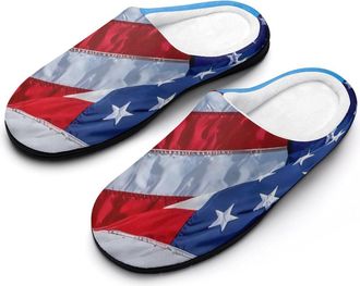 Generic U.S. Flag Mens House Slippers Memory Foam Washable Cotton Slip on Home Shoes
