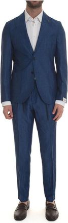 Paoloni Wollen Linnen Jas met Zakken - Heren - Business pakken - Blauw - L - Wol - Kostuums