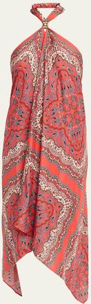 Cara Cara Twist Printed Silk Scarf Dress