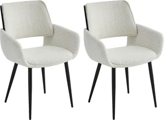 Vente-Unique Conjunto de 2 sillas de tela rizada, chapado de fresno y metal negro - Blanco - ZURIKIA