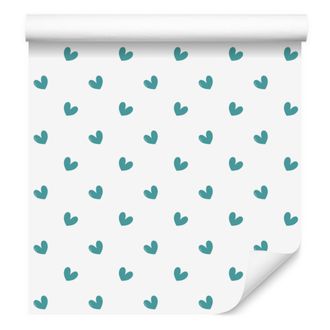 OEM Carta Da Parati Con Cuori Nei Colori Bianco, Turchese, Verde Celadon E Grigio Chiaro, 50x1000 Cm