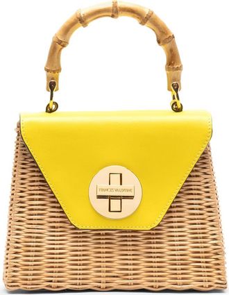Frances Valentine Mini Midge Woven Wicker & Leather Top Handle Bag in Yellow/Natural at Nordstrom