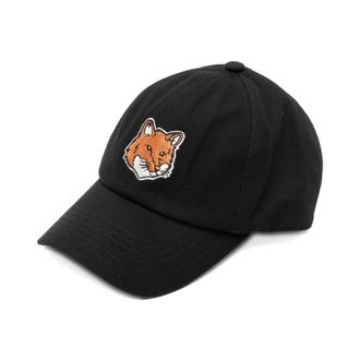 Maison Kitsun&eacute; Zwarte gebogen piek geborduurd logo hoed - Heren - Petten - Zwart - ONE Size - Accessoires