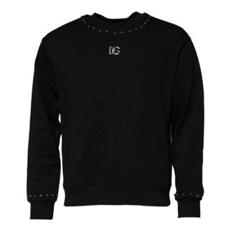 Dolce & Gabbana Sweatshirts, male, Black, Size: XL Logo Stud Pullover Sweater