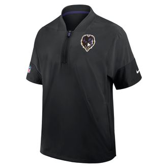 Nike Baltimore Ravens Sideline Coach Nike Mens NFL 1/2-Zip Short-Sleeve Hooded Jacket in Black | 03BO049Y8G-2J5