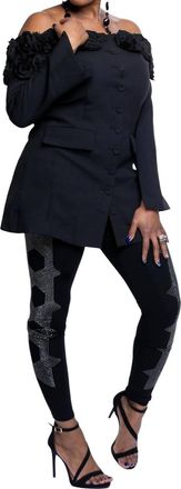 Beulah Roses Off-Shoulder Blazer In Black