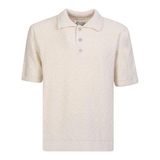 Maison Margiela Polo Shirts, male, Beige, Size: M Bouclé Knit Short-Sleeve Shirt