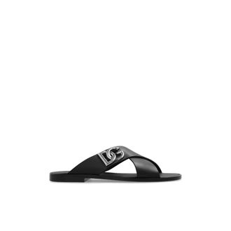 Dolce & Gabbana Sliders, male, Black, Size: 8 1/2 US Logo Calfskin Slides