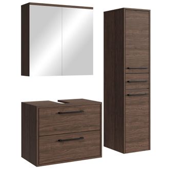 Badplaats Mobile Sottolavabo Florence 60cm - Noce Marrone - Armadietto A Specchio E Colonna