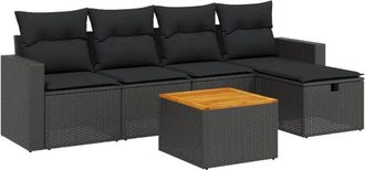 vidaXL Set De Sof&aacute;s De Jard&iacute;n 6 Piezas Y Cojines Rat&aacute;n Sint&eacute;tico Negro Vidaxl