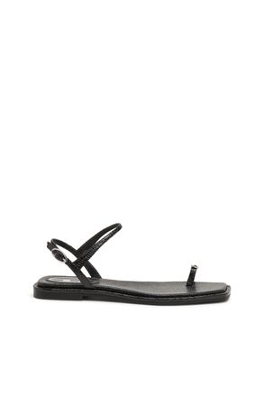 Diesel D-AMBER - Sandal in leather with metallic logo - Sandals - Woman - Black