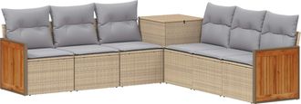 vidaXL Juego De Sof&aacute; 7 Uds. Beige Y Gris Claro Rat&aacute;n Sint&eacute;tico Y Acero Vidaxl