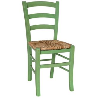 OEM Silla De Comedor Venezia En Madera Barnizada Verde Con Asiento De Paja De Arroz