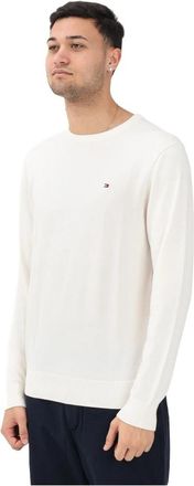 Tommy Hilfiger Rondgebreide trui - Heren - Ronde hals truien - Wit - XL - Katoen - Truien & Vesten