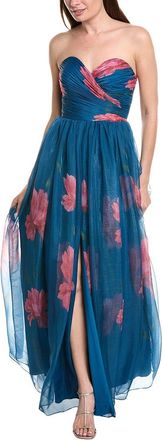 Rene Ruiz Strapless Sweetheart Pleated Bodice Floral Gown