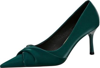 Generic Women Pointed Toe High Heels Stiletto 7CM Sexy Pumps Vintage Green Fashion Bowknot Shoes-Numeric_10_Point_5