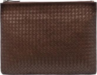 Dragon Diffusion Tassen, Dames, Bruin, ONE Size, Leer, Handgeweven leren Pochette portemonnee