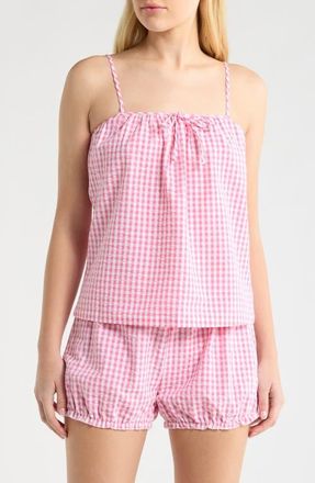 French Connection Gingham Seersucker Cami & Bloomer Short Pajamas in Pink Combo at Nordstrom, Size X-Large