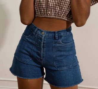 Loup Simone Cut Off Shorts In Washed Indigo