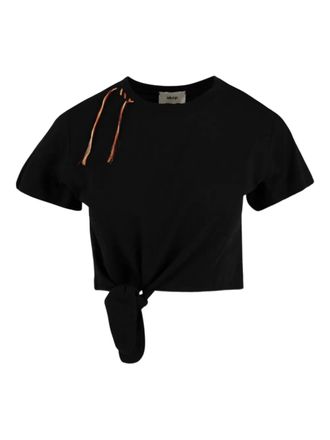 Akep T-shirt crop con ricamo - Nero