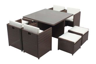 Concept Usine Sal&oacute;n de jard&iacute;n encastrable 8 personas resina trenzada marr&oacute;n/blanco